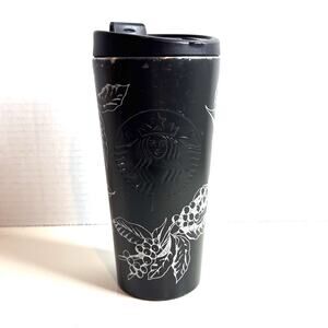 Starbucks 2014 Matte Black Grape Clusters Siren Mermaid Stainless Tumbler 16 oz